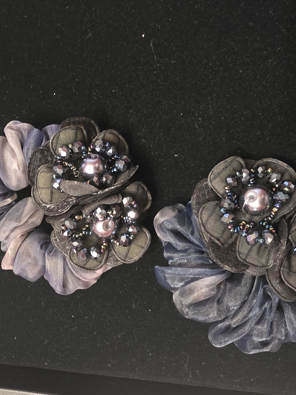 Beaded Floral Hair Clips in Dusty Lavender and Slate